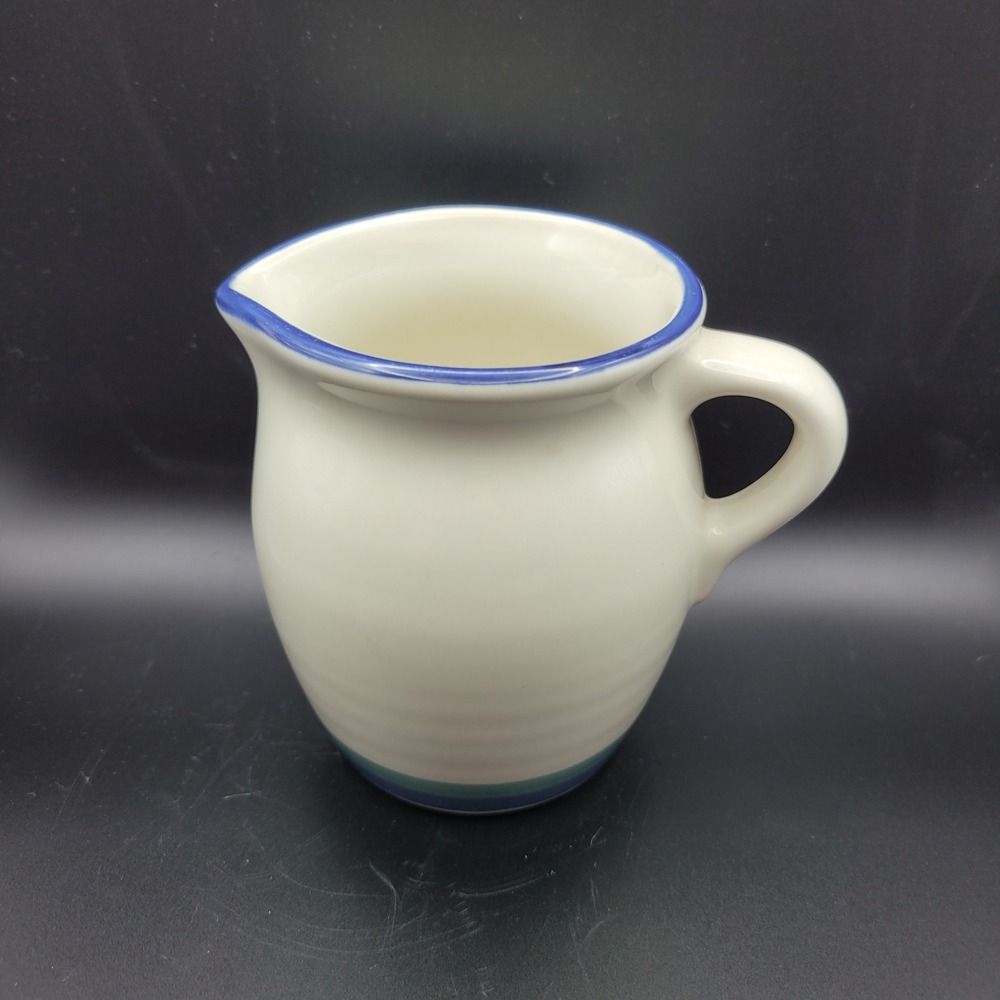 FiestaWare Cream Blue Stripe Ceramic Pitcher Creamer Small USA Made‎
